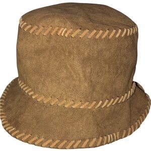 Scala brown suede bucket hat whipstitch stitching,milk chocolate color NWT